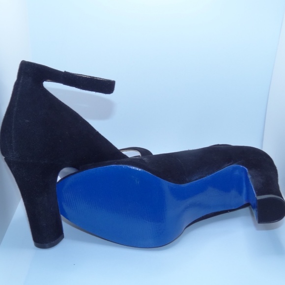 Enzo Angiolini Black Custom (Blue Bottom) Heels Granton 7.5 with Ankle Strap - Picture 6 of 7